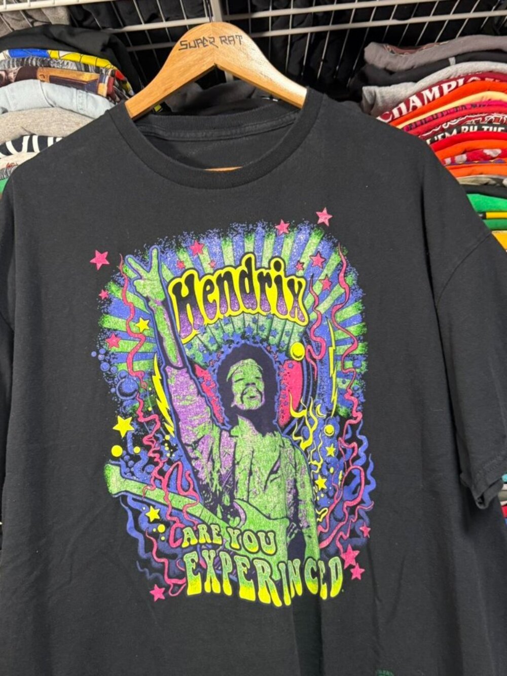 Modern liquid blue Jimmie Hendrix are you experienced t shirt hippie black